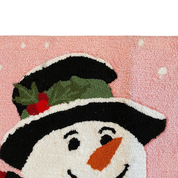 Nourison Hand Hooked Pink Christmas Accent Rug 27x45 Snowman Holiday Decor NEW - Picture 9 of 10